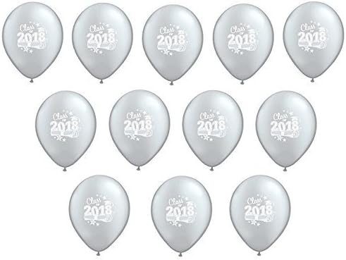 SILVER Class of 2018 Graduation Grad 11" Latex Balloons - Pack of 12