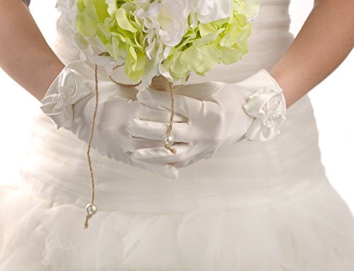 Lusiyu Girl Solid Child Size Wrist Length Formal Glove with Bow (Cream White) - Thumbnail 2
