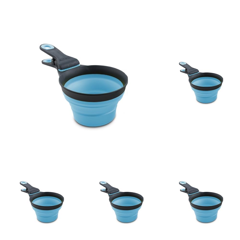 Dexas Popware for Pets Collapsible Klip Scoop, 3 in 1 Design Convenient Measuring Cup, Food Scooper and Bag Clip, 1Cup Capacity Pet Food Scoop, Versatile Food Measuring Cups Portion Control Gray/Blue Image
