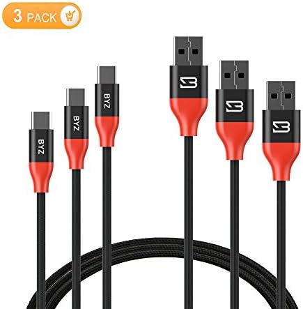 Wotmic USB Type C Cable, USB C Cable 6Ft(3-PACK) Nylon Braided Long Cord Fast Charger for MacBook, Google Pixel, LG G6 V20 G5, Nexus 6P 5X, Nintendo Switch, Samsung Galaxy S8 S8+ Note8 (Black)