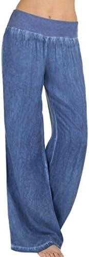 Jeans Trousers, Kimloog Womens High Waist Casual Denim Wide Leg Palazzo Pants (3XL, Blue)