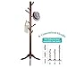 Vlush Standing Coat Rack,Wooden Coat Hat Tree Coat Hanger Holder Coat Hook Entryway Hall Tree with Solid Rubber Wood Base for Coat,Hat,Clothes,Scarves,Handbags,Umbrella-(8 Hooks,Brown)