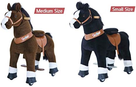 PonyCycle U Series Ride on Black Horse Small Size for Age 3-5 and Dark Brown Horse Medium Size for Age 4-8
