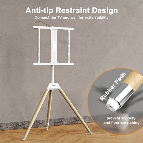 WORLDLIFT Tripod TV Floor Stand for Universal 32-60 Inch TVs,Height Adjustable Easel TV Stand Mount Height Adjustable with Swivel and Tilt,Max Load 35KG,White