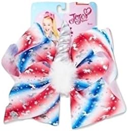 I WEAR JOJO JoJo Siwa Red White Blue Stripe & White Pom Pom Unicorn Dance Hair Bow