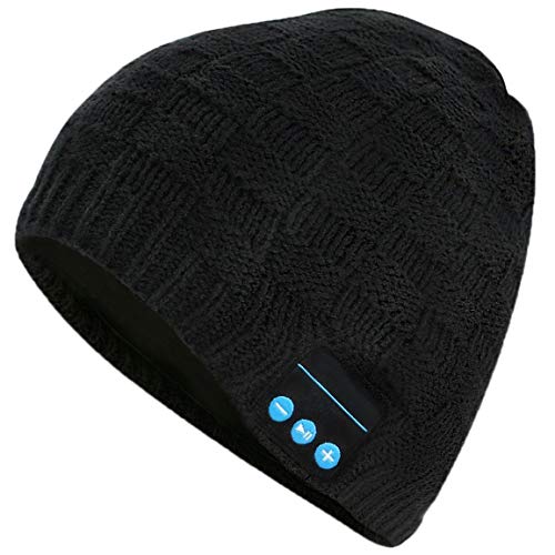 Bluetooth Beanie Cap, Outdoor Sport Knit Hat Fashion Washable with Wireless Rechargeable Removal Earpiece for Audio Listening Music for Cell Phones, iPhone, iPad, Android, Laptops – Black