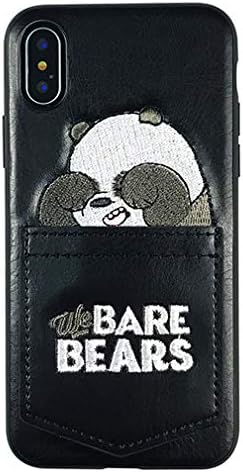 Cute Wallet Case for iPhone Xs/X with Card Holder - Embroidered Animal Bear Pocket - Leather Protective Bumper Cover for Apple iPhone Xs/X for Men & Women