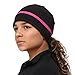 TrailHeads Women's Ponytail Hat - Reflective Cold Weather Running Beanie - Black/Pink Snowflake