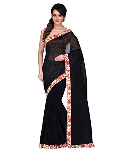 Shonaya Women's Lace Border Bhagalpuri Art Silk Black Designer Saree With Unstitched Blouse Piece