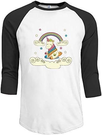 JAMIENOR Cartoon Unicorn Rainbow Man's 3/4 Sleeve Raglan Shirts Jersey Tshirt Casual