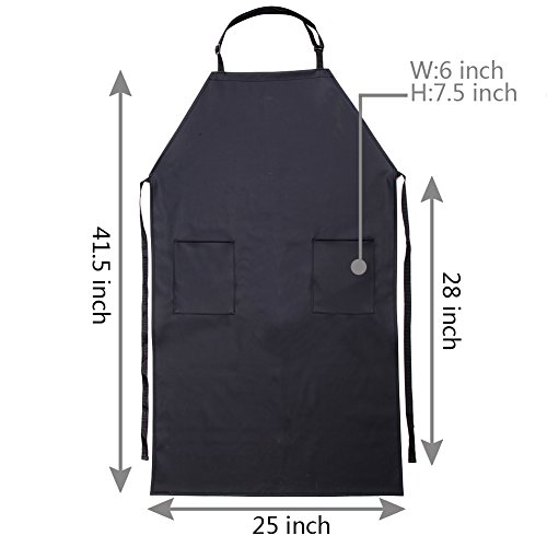 VWELL Bib Waterproof Apron with 2 Pockets,Long Cooking Apron for Men Women Chef,Commercial Restaurant and Home Kitchen Apron Durable Black