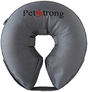 PetStrong Inflatable Protective Recovery Collar - Premium Durable Scratch and Bite Resistant, Best Complete Comfort for Your Dog,, Gray (Medium)