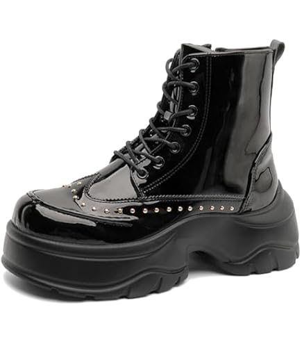 Amazon.com | Y2K Industrial Gothic Faux Leather Platform Combat