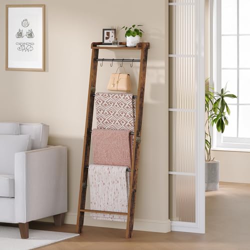 Hzuaneri Blanket Ladder Shelf, Farmhouse Ladder Holder, Blanket Organizer