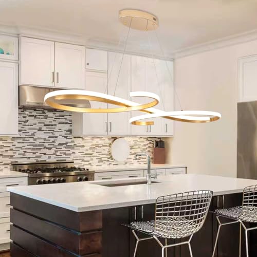 Gold LED Pendant Lamp for Dining Table, Modern Dimmable Dining Table Lamp, 100 cm Long LED Pendant Lamp, Modern Pendant Lamp with Remote Control, Adjustable Height