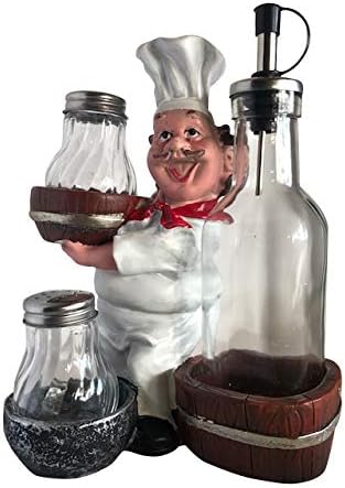 Amazon Com Smiling Chef Figurine Kitchen Decor With Two Shakers And Oil Bottle Decoration Home Kitchen