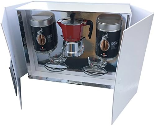 Limited Edition 100% Made in Italy 6 cup-size Exclusive Moka Espresso Maker Stovetop Gift Set Authentic Original Italian Coffee. Red color.