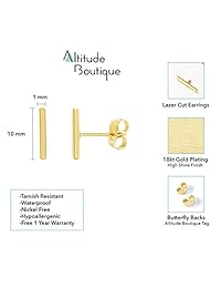 Altitude Boutique - Pendientes largos de barra de oro de 18 quilates con alambre fino y barra de equilibrio en oro, oro rosa o plata   Joyería delicada