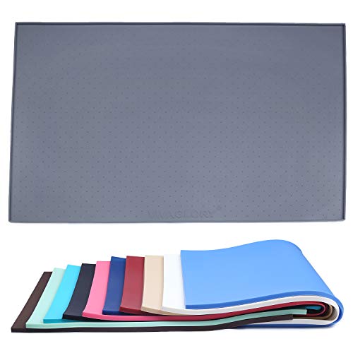 VIVAGLORY Pet Food Mat Silicone Dog Cat Bowl Mat Non-Stick Food Pad Small 19″ x 12″ Waterproof FDA Grade Pet Feeding Mat, Grey