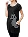 Allegra K Women's Round Neck Short Sleeves Cat Prints Loose Tunic Top M Black