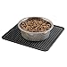 mDesign Premium Quality Square Pet Food and Water Bowl Feeding Mat for Dogs and Cats, Waterproof Non-Slip Durable Silicone Placemat - Food Safe, Non-Toxic - Medium, Linelle Collection - Black