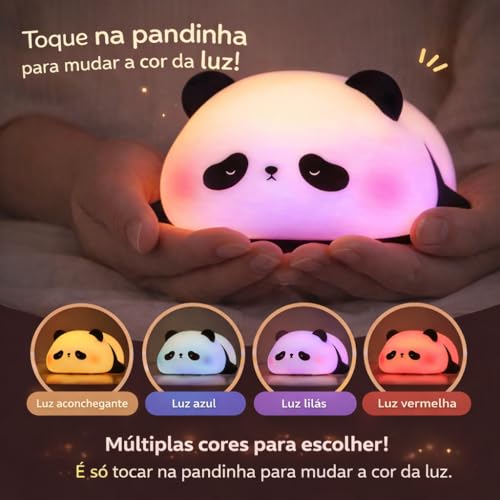 Luminária Panda Dormindo LED Decorativo Para Quarto – Luz Noturna USB com Brilho Ajustável, Ideal para Bebês, Crianças e Decoração Criativa, Abajur de Panda