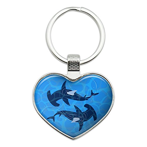 Hammerhead Sharks Swimming in the Ocean Heart Love Metal Keychain Key Chain Ring