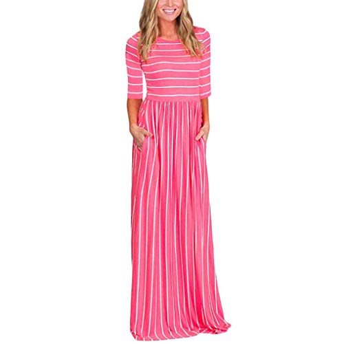 Women Dress,Dainzuy Three Quarter Sleeve Stripe Elastic Waist Pocket Casual Dress