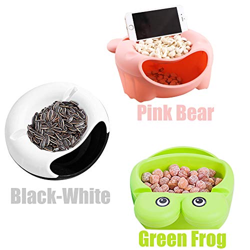 Hipat Snack Bowl with Shell Holder, Cute Bear Double Dish Nut Bowl With Cellphone Holder Slot for Pistachio, Peanuts, Sunflower Seed, Edamame, Cherries, Candies