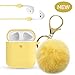 OULUOQI for Airpod Case -Slicone Cute for Airpods Case Cover with Pom Pom Keychain Compatible with Apple Airpods 2 &1 (Front LED Visible)