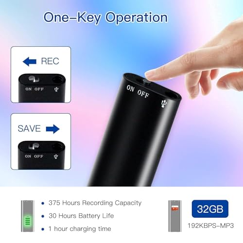 Voice Recorder, Voice Activated Recorder, 20 Hours Continuous Recording, 1000 Hours Recording Memory, HD Sound Quality, for Meetings Lectures Interviews Classes Concert (32GB)