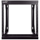 NavePoint 9U Wall Mount IT Open Frame 19 Inch Rack with Swing Out Hinged Gate Black