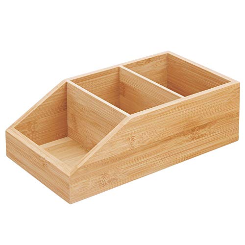 mDesign Bamboo Wood Compact Bathroom Storage Organizer Bin Box 3