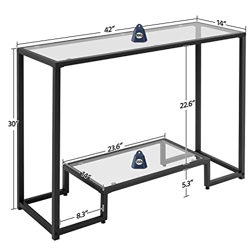Yaheetech 42" Console Table, Tempered Glass Entryway Table, 2Tier Modern Sofa Table w/Storage