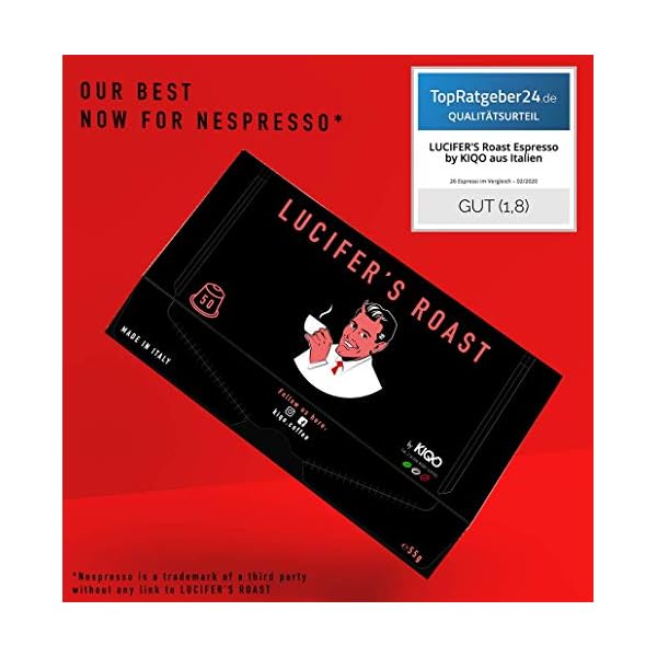 LUCIFERS ROAST 100x Kaffeekapseln f. Nespresso by KIQO aus Italien - sehr starker Espresso - säurearm - für kompatible… – Bild 3