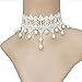 Acxico White Pure Beautiful Gothic Pearl Bridal Wedding Jewelry Lace Necklace