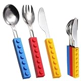 Stainless Steel Toddler Silverware Set | Self Feeding Safe Utensils for Kids | Child and Baby BPA Free Travel Flatware | Silicone Easy Grip Cutlery for Boys and Girls | 6 Piece: 2 Forks Spoons Knives
