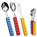 Stainless Steel Toddler Silverware Set | Self Feeding Safe Utensils for Kids | Child and Baby BPA Free Travel Flatware | Silicone Easy Grip Cutlery for Boys and Girls | 6 Piece: 2 Forks Spoons Knives