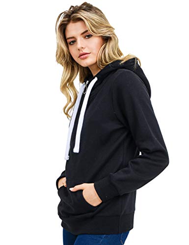 esstive Women's Ultra Soft Fleece Midweight Casual Solid 1/4 Zip-Up Pullover Hoodie Sweatshirt, Black, Small