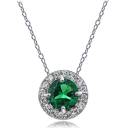 Sterling silver created emerald and white topaz round h…