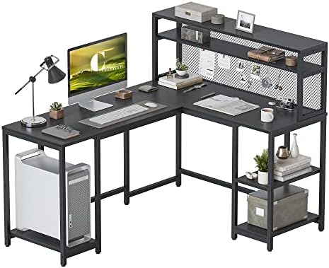 سعر CubiCubi L Shaped Computer Desk with Hutch & Iron Mesh, 59 inch ...