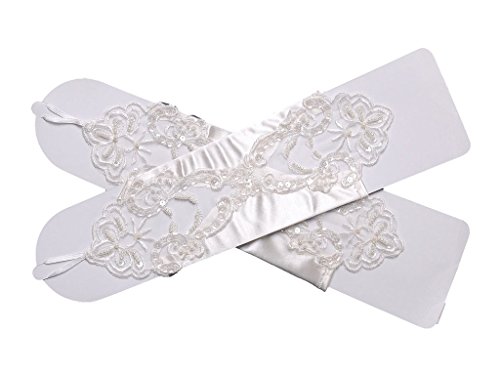Snowskite Sexy Fingerless Pearl Lace Satin Gloves Bride Wedding Ivory