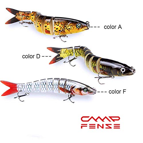 CampFENSE Fishing Lure Bait, 8-Segment, 3D Eyes, Extra-Large, Tackle 6# High Carbon Steel Anchor Hook 4 Color Options 5.23Inch / 0.67Oz (F) - Thumbnail 6