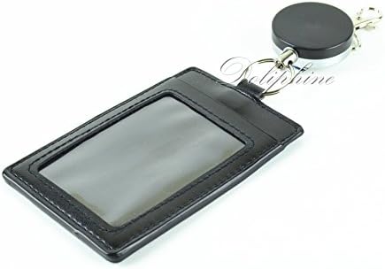 New 2 in 1 Deluxe Durable PU Leather ID Badge Holder with Retractable Reel (Vertical)