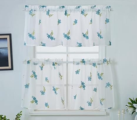 Amazon カフェカーテンキッチンカーテンの景色 ヨーロッパの農村ファッションウィンドウのカーテン ワンピース ブルー 137 61 カーテン オンライン通販