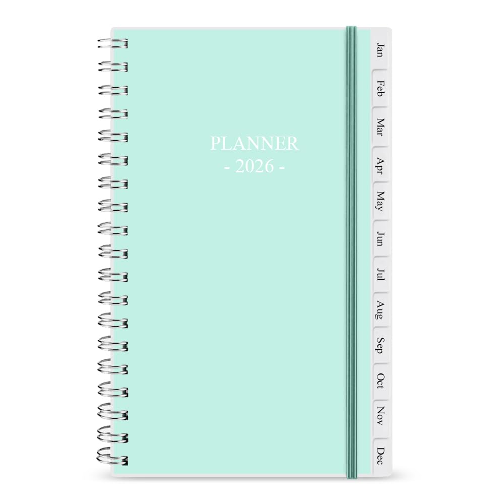 2022-2023 Diary, A6 Weekly Planner with Monthly Tabs, Elastic Closure, Flexible Cover, Twin-Wire Binding, Easy to Organize Your Daily Life, 9.5×17.1cm, Teal