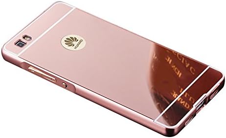 Huawei P8 Lite Case New Luxury Ultra-thin Aluminum Bumper Frame Protective Mirror Design Metal Hard Back Cover (Rose Gold)