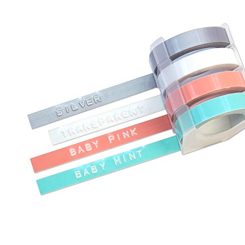 MoTEX Refill Tape for Embossing Label Maker, 4 Color Tapes, 3/8-Inch (Baby Pink, Baby Mint, Silver, Transparent) - Thumbnail 3