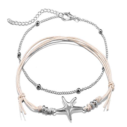 Yalice Boho Layered Starfish Anklets Ball Rope Ankle Bracelet Beach Foot Jewelry for Women and Girls