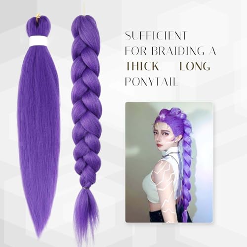 2PCS Purple Pre-Stretched Braiding Hair, Texture Synthetic Fiber Long Purple Hairs Extensions Synthetic Profession Purples Hair Extensions for Braids, Halloween Costume Cosplay Hairs Extensions